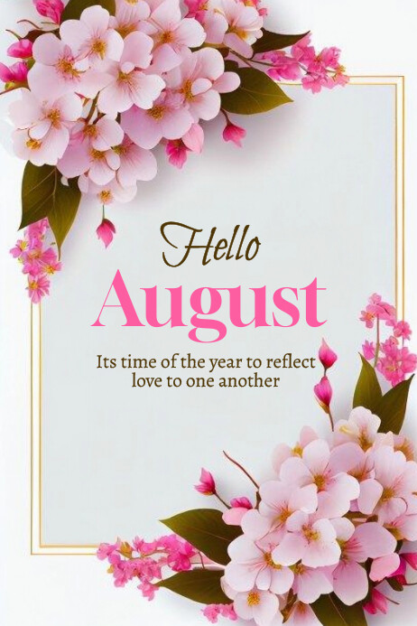 White Floral Hello August Banner 4' × 6' template