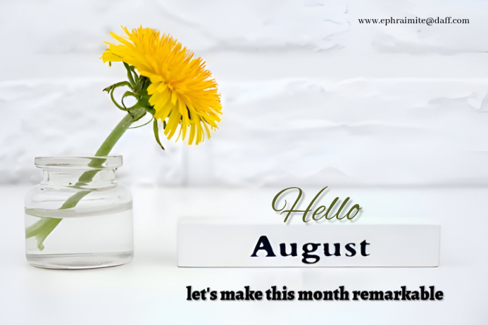 White Floral Hello August Label Template | PosterMyWall