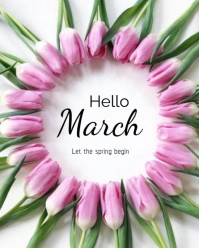 White Floral Hello March  Instagram Portrait template
