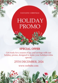 White Floral Holiday Promo A4 template
