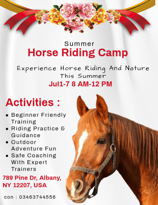 Copy of White Floral Horse Riding Camp Flyer | PosterMyWall