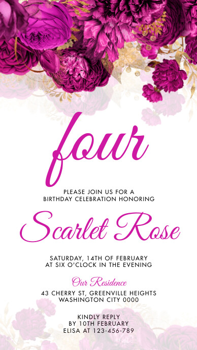 White Floral Hot Pink Birthday Invitation A4 Instagram Story template