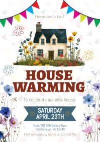 White Floral House Warming A5 template
