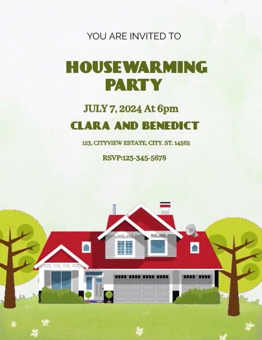 White Floral Housewarming Invitation  Flyer ( template
