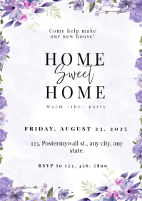 White Floral Housewarming Party A4 template