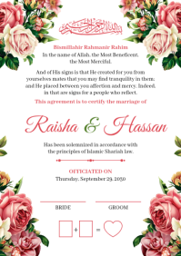White Floral Islamic Marriage Certificate A3 template