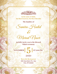White Floral Islamic Wedding Invitation Flyer (US-Letter) template