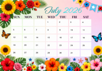 Branco July 2026 Calendar A4 Template
