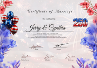 White Floral July 4th Marriage Certificate A4 template