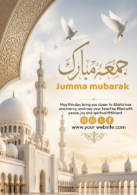 White Floral Jumma Mubarak A3 template