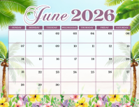 White Floral June 2026 Calendar Flyer Iflaya (Incwadi ye-US) template