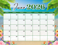 White Floral June 2026 Calendar Flyer Volantino (US Letter) template