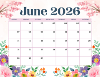 White Floral June 2026 Calendar Flyer Volantino (US Letter) template