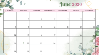 White Floral June 2026 Calendar Presentation Présentation (16:9) template