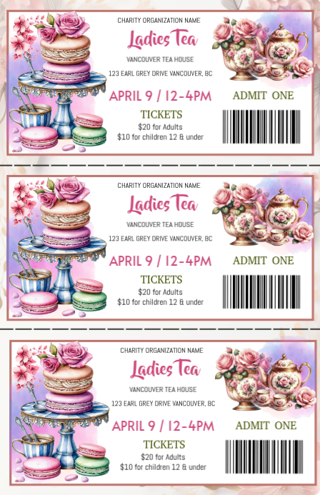 White Floral Ladies Tea party Event ticket Tabloid Template | PosterMyWall