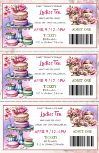 White Floral Ladies Tea party Event ticket Tabloid แทบลอยด์ template