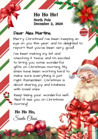 White Floral Letter From Santa Claus  A3 template