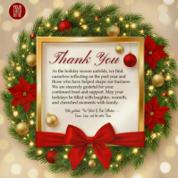 White Floral Luxury Christmas Wreath Thank You Card Template Instagram Post