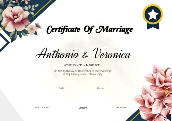 White floral marriage certificate a4 Template | PosterMyWall