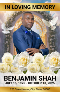 White Floral Maximalist Funeral Program Half Page Wide template