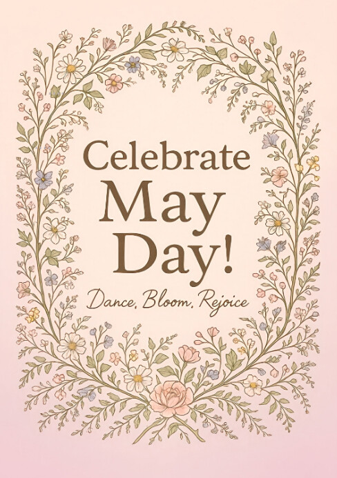 White Floral May Day Whimsical Garland Frame A5 template
