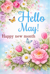 White Floral May Greeting Pinterest Graphic template