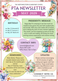 White Floral may School Newsletter A6 template