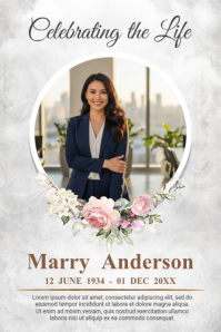 White Floral Memorial Celebration Poster template