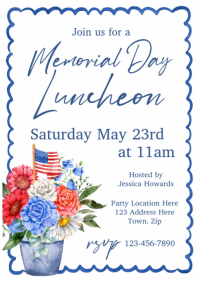 White Floral Memorial Day Luncheon A4 template