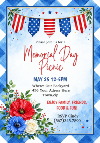 White Memorial Day Picnic A4 Template