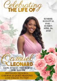 White Floral Memorial Service A4 template
