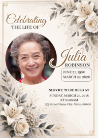 White Celebration of Life Invitation A6 Template