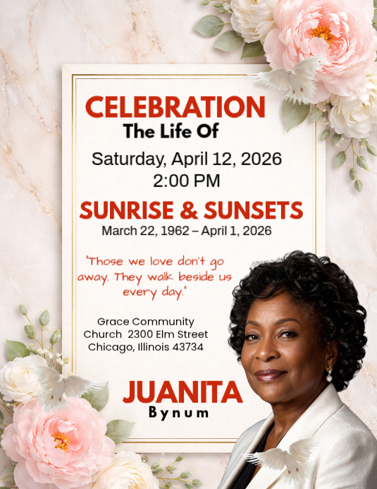 White Floral Memorial Service Flyer Template | PosterMyWall