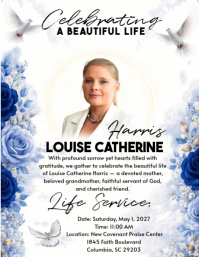 White Floral Memorial Service Flyer Volante (Carta US) template