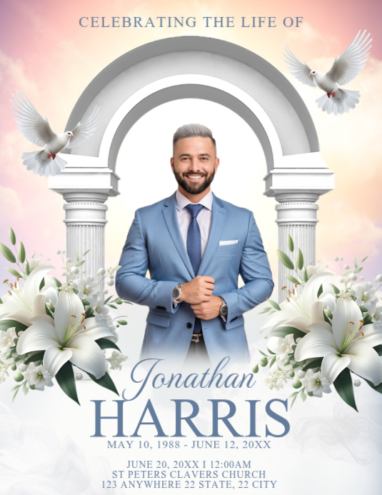 White Memorial Service Flyers Template | PosterMyWall