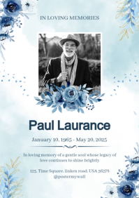White Floral Memorial Tribute A3 template