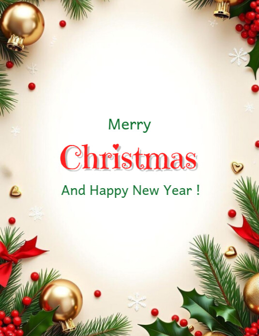 White Floral Merry Christmas And Happy New Year Flyer (us Letter ...