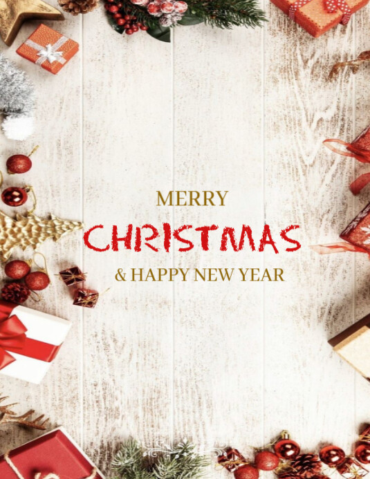 Plantilla de White Floral Merry Christmas And Happy New Year Flyer (us ...