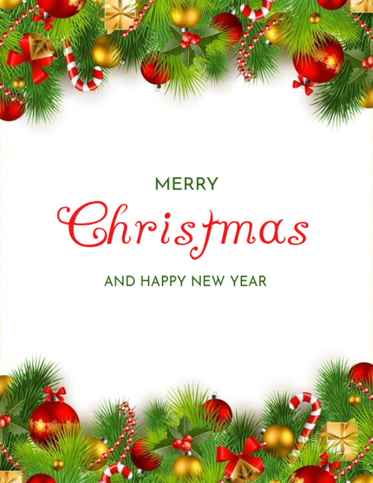 White Floral Merry Christmas And Happy New Year Flyer (us Letter) เทมเ ...