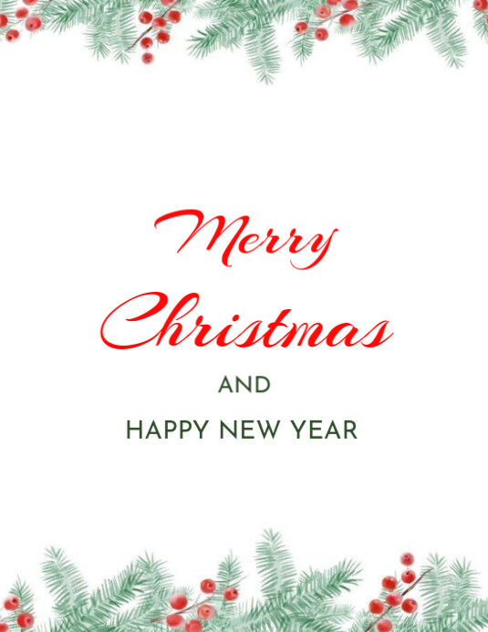 Plantilla de White Floral Merry Christmas And Happy New Year Flyer (us ...