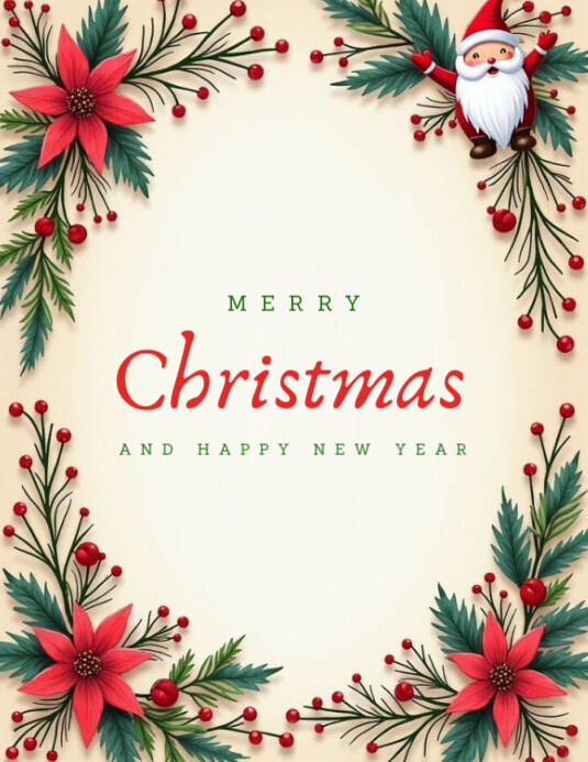 White Floral Merry Christmas And Happy New Year Flyer (us Letter ...