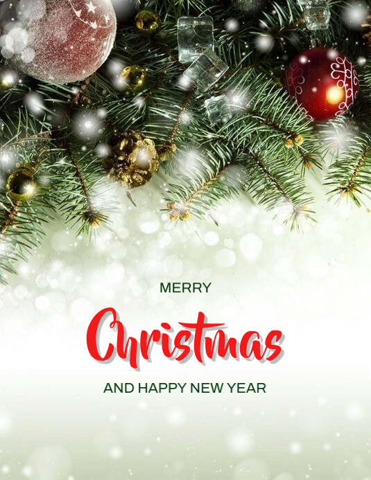 Plantilla de White Floral Merry Christmas And Happy New Year Flyer (us ...