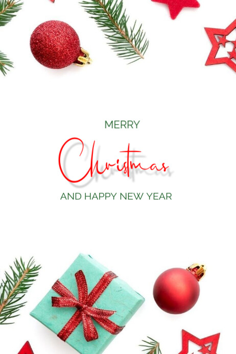 White Floral Merry Christmas And Happy New Year Poster Template ...