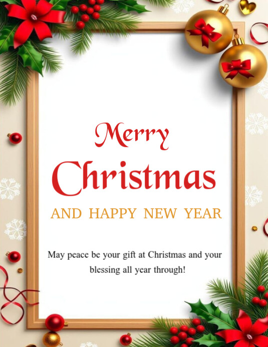 Plantilla de White Floral Merry Christmas And Happy New Year Flyer (us ...
