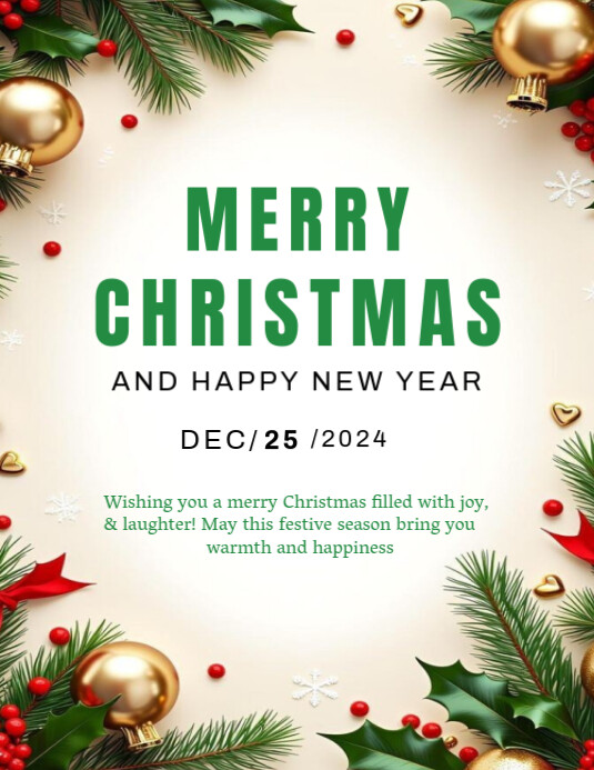 White Floral Merry Christmas And Happy New Year Flyer (us Letter ...