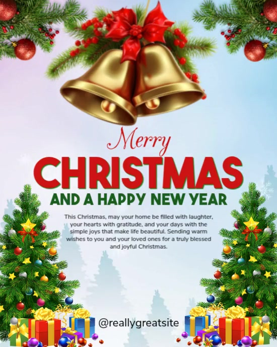 White Floral Merry Christmas And Happy New Year Greeting Card Instagram ...