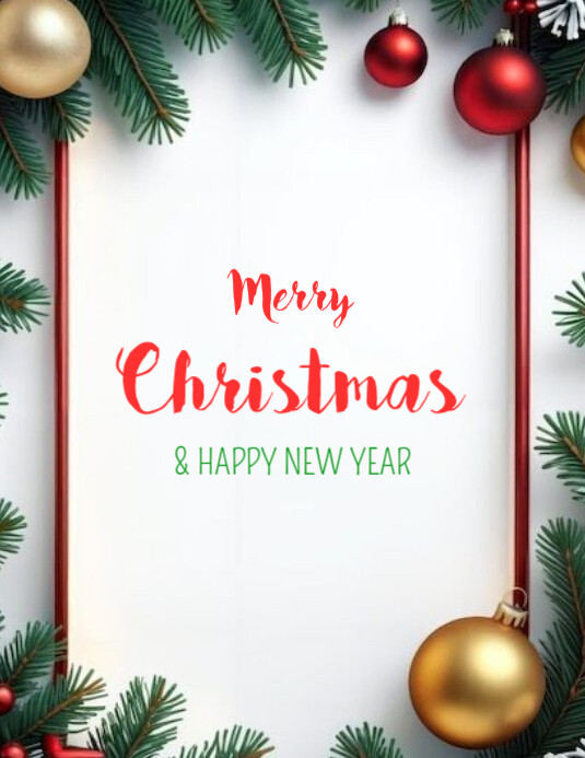 Plantilla de White Floral Merry Christmas And Happy New Year Flyer (us ...