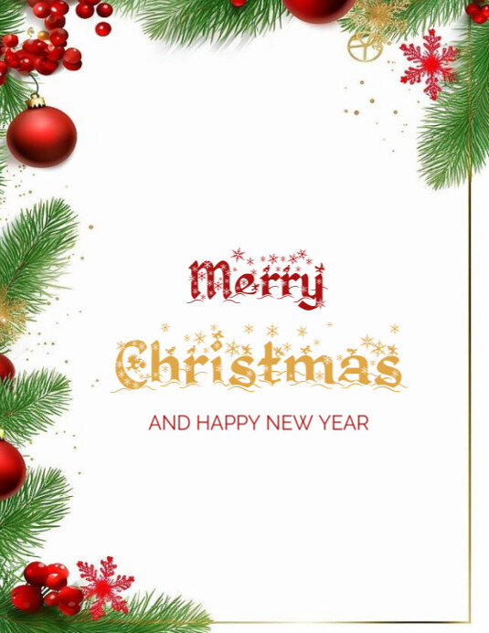 White Floral Merry Christmas And Happy New Year Flyer (us Letter) เทมเ ...