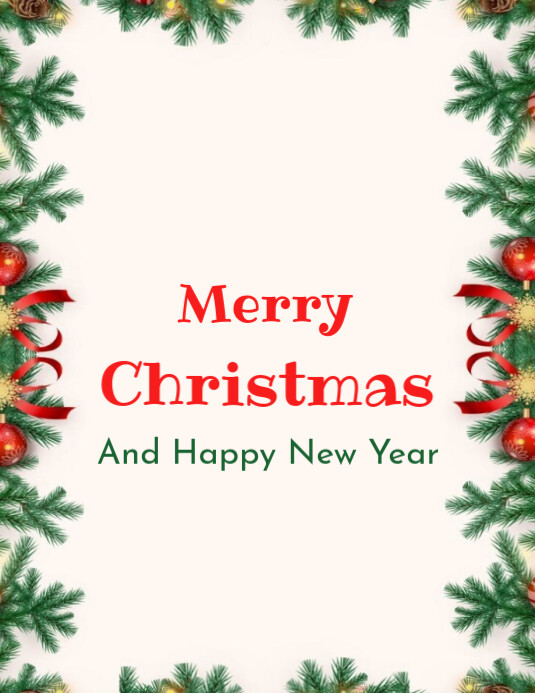 Plantilla de White Floral Merry Christmas And Happy New Year Flyer (us ...