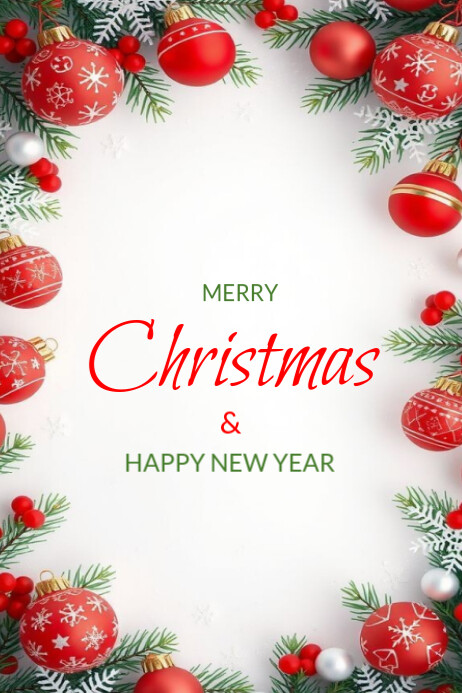 White Floral Merry Christmas And Happy New Year Poster เทมเพลต ...